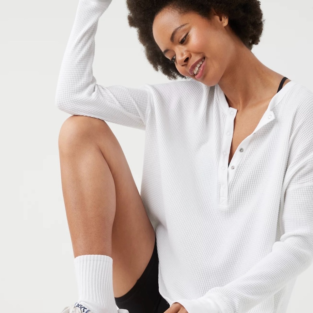 Aerie offline White Waffle Knit Long Sleeve Top